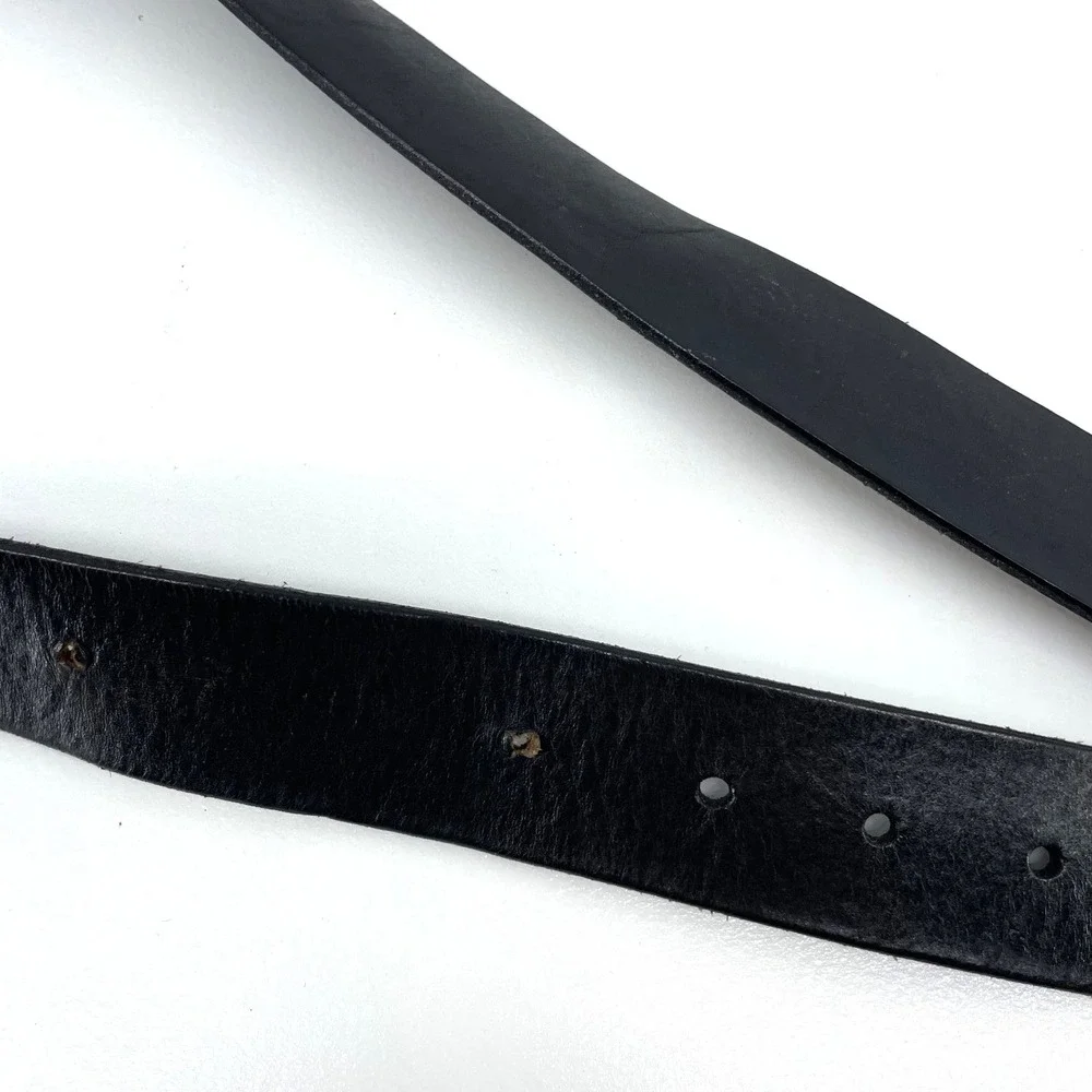 Black Leather Belt Double Ring Boho Artisan 1.5